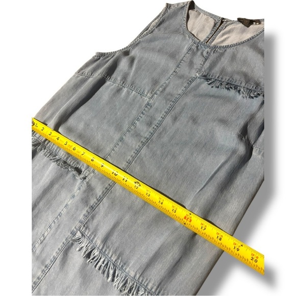 Neiman Marcus Light Denim Patchwork Thick Strap Sleeveless Crew Neck Mini Dress - Picture 11 of 16